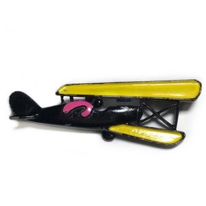 Vintage Enamel Airplane Biplane Pilot Brooch Pin